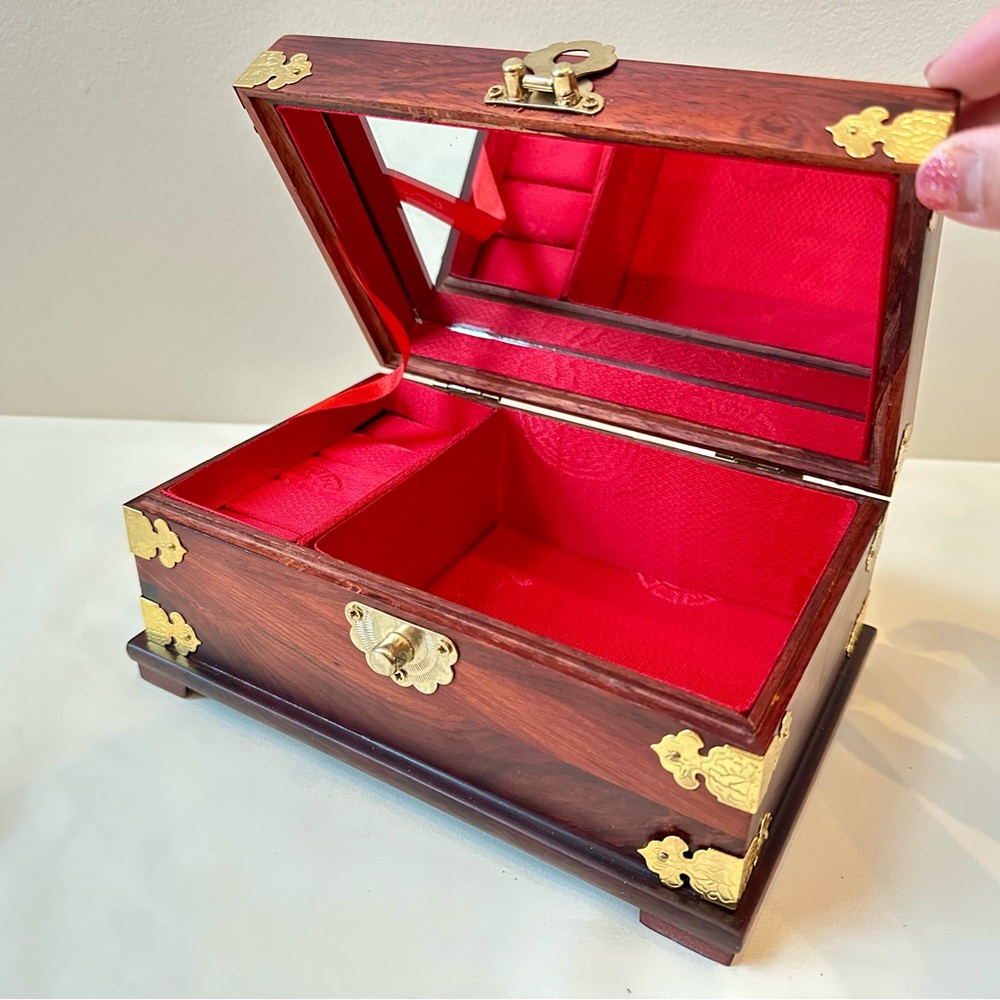 Elegant Wooden Jewelry Box with Red Interior